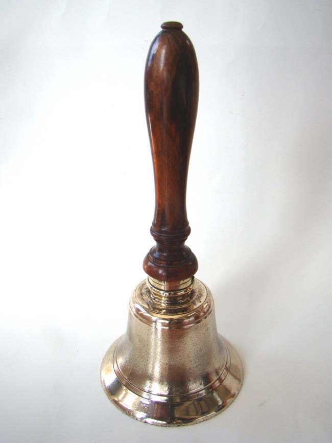 A beautiful antique English town crier's or school bell with rosewood handle circa 1840